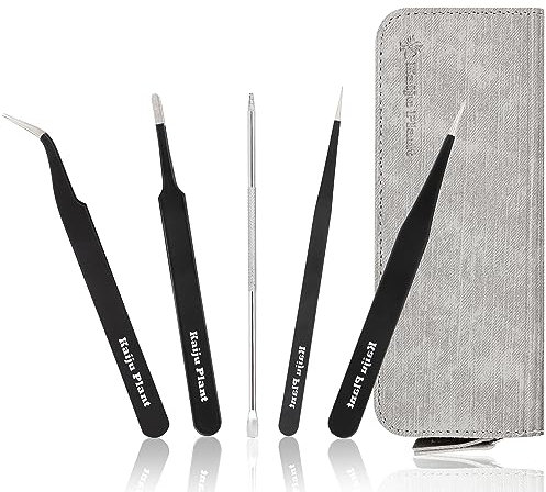 Kaiju Plant Stainless Steal Tweezer Set 4 Kinds Of Tweezers + Root Hook Comes With Custom Pouch Replanting Succulent Agave Cactus Gardening DIY