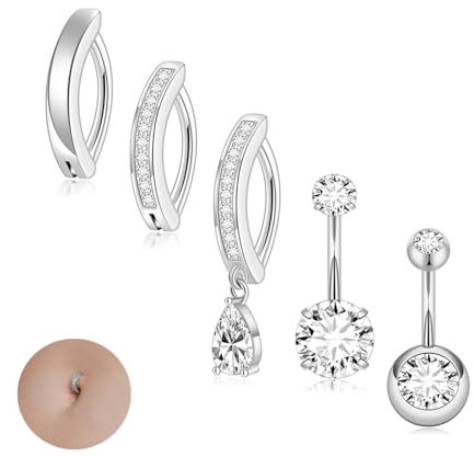 Piercing Ombelico,5 Pezzi 316L Acciaio Chirurgico Piercing Ombelico Anello Donna Ombelico Piercing Pendenti Piercing Ombelico Pendente Piercing All'ombelico Ombelico Piercing Lungo Barbell Set per le