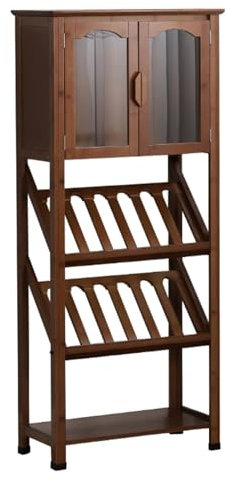 CTREVL Range Bouteille Bois, Meuble Bar Salon, Meuble Bouteille Porte-Bouteilles et Porte-Verres à vin Amovible, Convient pour Le Salon, la Salle à Manger, Le Bar(64x30x133cm)