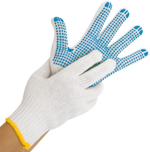 FRANZ MENSCH 12 Stück Hygostar Grobstrickhandschuhe Structa Thermo | Nylon/Baumwolle, Packung, weiß-blau, 9/L, L: 25cm, Baumwoll-Strickhandschuh, Grobstrickhandschuhe