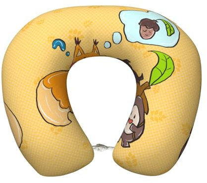 XZDAL Sonnenblumenkern-Eichhörnchen-Reisekissen, U-förmiges Kissen mit Memory-Schaum-Kern und waschbarem Plüschbezug zur Nackenstütze