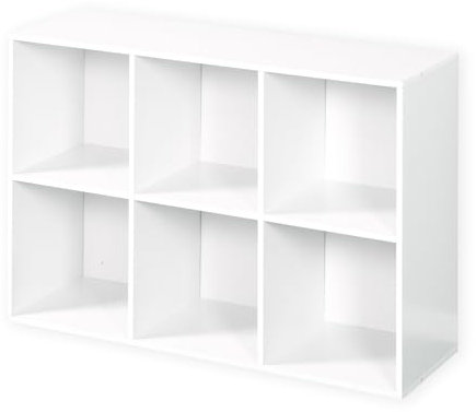 KARAT Étagère de Rangement du Salon, élégante à Six Compartiments - Bibliothèque de Chambre - en cubique Robuste - Modèle Vermont, Blanc, 29,8 P x 91,2 L x 61 H cm