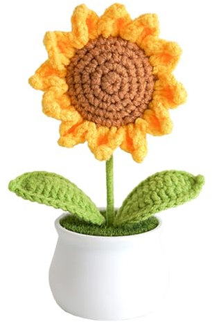 GlamRays Crochet Flowers Künstliche Sonnenblumen für Büro Schreibtisch Auto Armaturenbrett Dekoration, Lacherliche Geschenke für Frauen Geburtstag Motivationsgeschenke