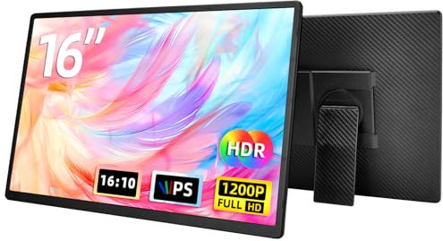 AOKER Portable Laptop Monitor, 16 Inch 1200P FHD HDMI USB C External Travel Screen with Stand Gaming Monitor for PC Mac Switch Phone