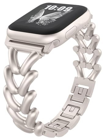 KeHowy Metall Armband für Apple Watch Armband 42mm/44mm/45mm/46mm/49mm, Damen Elegant Edelstahl Ersatzarmband für iWatch Series 11/10/9/8/7/6/5/4/3/2/1/SE/SE2/SE 3/Ultra 2/Ultra/Ultra 3 - Starlight