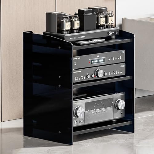 Mobile Stereo Hi Fi Rack In Acrilico,Mobile Stereo A 3/4 Livelli Regolabili ,Scaffalature Audio-Video,Piccolo Mobiletto Stereo E Supporti Audio-Video Trasparente,Adatto Per Lettori Dvd(Black,3 Tier)