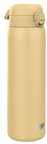 ION8 Gourde Inox Léger 1 Litre, Non Isolé, Anti-Fuite, Facile à Ouvrir, Verrouillage Sécurisé, Lavable au Lave-Vaisselle, Poignée de Transport, Acier Inoxydable, 1200ml, Désert