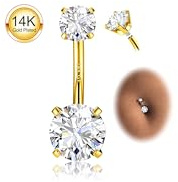 Morfetto 14G navelpiercing kirurgiskt stål dam sterlingsilver rostfritt stål G23 titan navelpiercing guld 14 karat rund kubisk zirkon allergivänlig 6/8/10/12 mm navelborrning