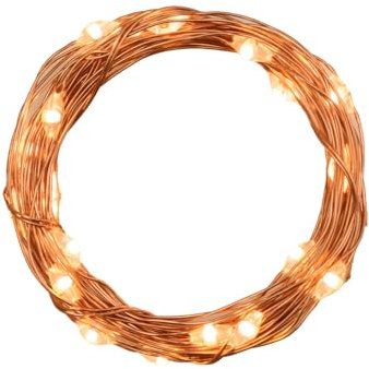 Brightium Guirnalda de luces LED con alambre de cobre, 4 m, blanco cálido con pilas de botón, ideal para decoración de interiores y eventos.