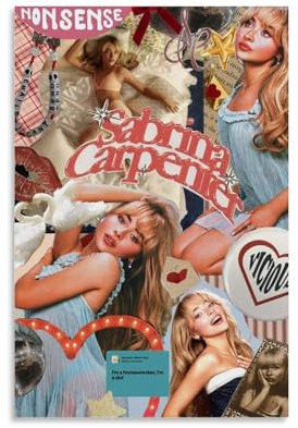 Sabrina Poster Carpenter Music Singer Collage Poster Für Zimmer, Ästhetische Leinwand-Wandkunst, Schlafzimmer-Dekor Poster 12x18inch(30x45cm)