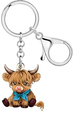 LONYOO Schottische Hochlandkuh Geschenk Acryl Highlander Kuh Schlüsselanhänger Zubehör Hyland Kühe Geschenke für Damen Mädchen Cowgirl Tasche Charms