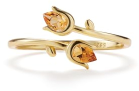 PERIMADE Citrin-Opal-Tulpenring für Damen, verstellbares Tulpen-Blumen-Stapel-Bypass-offenes Band, vergoldeter, offener Ring, hypoallergen, 925er-Sterlingsilber, Schmuck für Geburtstag, Jahrestag