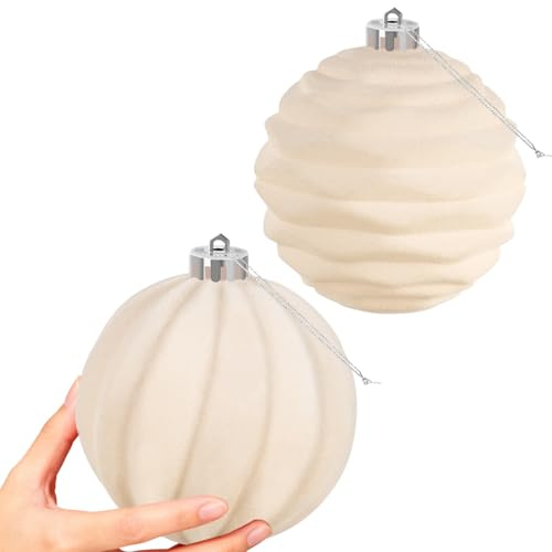 Miaikoe 2 PCS Große Samt Weihnachtskugeln Ornamente zerstörungsdicht hängend Set für Weihnachtsbaum Feiertagsparty Dekorationen (Beige, 15 cm)