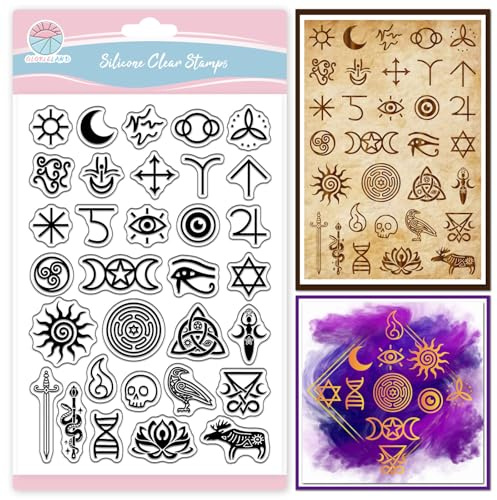 GLOBLELAND Klare Stampl Hexerei Symbol Transparente Stempel Magischer Silikonstempel Wahrsagere Clear Stamps für für DIY Journal Scrapbooking Fotoalbum Kartenherstellung
