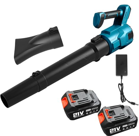 Cordless Leaf Blower with 2 x 4.0 Ah Battery and Charger, 21V Electric Garden Blowers with 3 Speed, 58 m/s, 13.6 m³/min, Battery Leaf Blower for for Garden, Lawn Care, Snow Removal