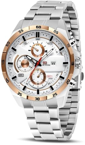 OFFCUP Herren Uhr Männer Analog Quarz Chronograph wasserdichte Edelstahlarmband, Armbanduhren Herren mit Datum, Uhren Mode Casual Business Uhr für Klassische Elegantes Geschenk