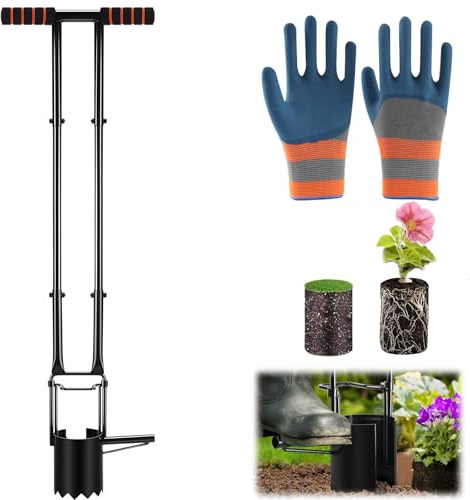 Kensbro Herramienta para Plantar Bulbos, Plantador de Cebollas 95 cm con Guantes, 11,9 cm de Profundidad con Borde Dentado, Herramienta para Plantar Bulbos para Tulipanes, Cebollas, Narcisos