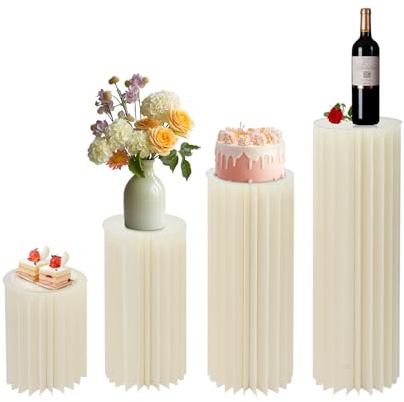 4pcs Karton Blumensäule Vasen, Faltbarer Blumenständer Dekosäule Zylinderförmige, Zylinder-Ständer faltbare Papiersäulen Säulen Display, für Verlobung Geburtstag Tischdekoration Hochzeiten Dekoration