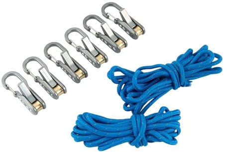 Wswqop Tendeurs de Corde Multifonction avec 6 Crochets, 2 Cordes Réfléchissantes 300cm, Résistant Corrosion, Outil Arrimage sans Nœud pour Tente, Bâche ou Séchage