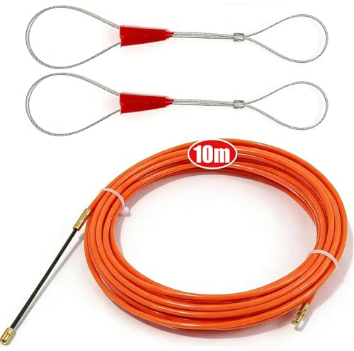Fish Tape 10m (32.8ft) Cable Puller, 4.0mm Retractable Wire Pulling Tool | with 2 Guide Springs, Durable, Smooth Feeding, Flexible Design, for Electrical Cables, Cable Fishing & Electricians