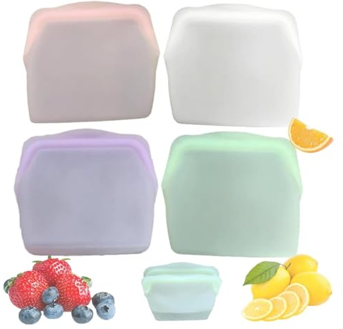 Everbag Silicone Food Storage Bags, Reusable Leak-Proof Upright Freezer Bags, Odour-Proof & High Temperature Resistant(4PCS,600ML)