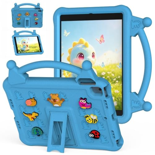 Maikavtouk Case for iPad 9th/8th/7th Gen 10.2,iPad Air 3/Pro 10.5,Blue | Kids DIY Cartoon EVA Shockproof Case with Handle & Foldable Stand,Washable & Lightweight,All-Round Full Body Protection Cover