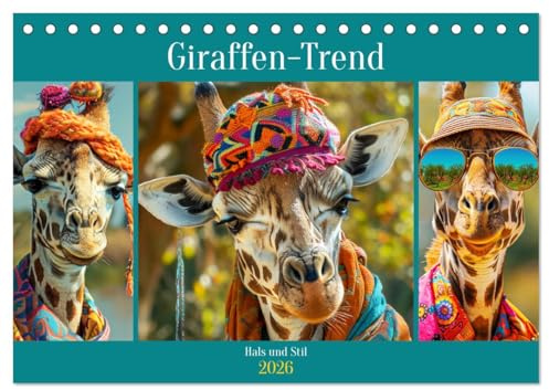 Giraffen-Trend. Hals und Stil (Tischkalender 2026 DIN A5 quer), CALVENDO Monatskalender: Wilde Modeabenteuer in der Savanne (CALVENDO Tiere)
