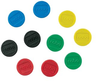 Nobo Magnetic Whiteboard Magnets, 20 mm, Pack of 10, Coloured, 1901016
