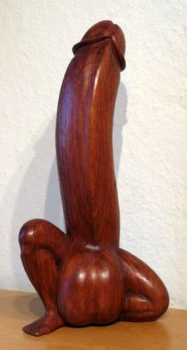 Wogeka Großer Phallus sitzend Penis Holz Dekoration Handarbeit Schnitzerei Geschenk-Idee EROTIK Art PhS30