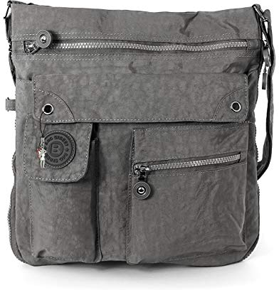 Bag Street Damen Umhängetasche Grau Nylon Handtasche mit Fee Anhänger OTJ206K, Grau, ohne