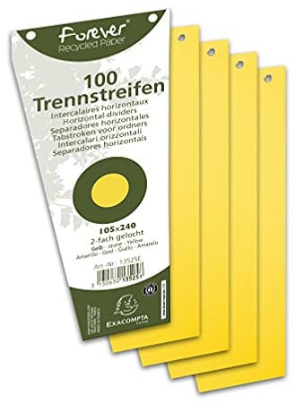 Exacompta 13525B 100er Pack Karton-Trennstreifen. Trapezform gelb. Für eine übersichtliche Anblage Ihrer Dokumente. Trennlaschen Trennblätter Ordner Register Blauer Engel, 10x24