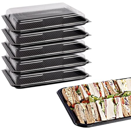 Caterline 5 Small (35cm x 25cm) Reusable Food Platter Trays with Lids - Perfect for Catering Events, Buffets, Parties, Sandwiches & Salads.