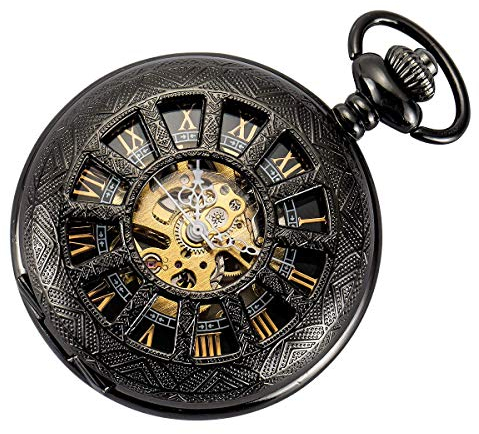 SIBOSUN Mechanische Taschenuhr für Herren Taschenuhr mit Kette Steampunk Skelett Antik Herren Damen Taschenuhren, 2 Gold, Mechanisch