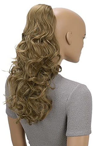 CAISHA 45cm Lang Haarteil Zopf Pferdeschwanz Haarverlängerung Mit Kordelverschluss Voluminös Gelockt Dunkelblond PH24