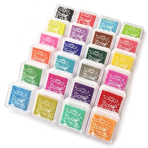 Bestele 24 Colours Washable Stamp Pads for Kids,Fingerprint Rainbow Color Craft Ink Pad Set for Rubber Stamps Partner Card Making and Kids DIY Scrapbooking