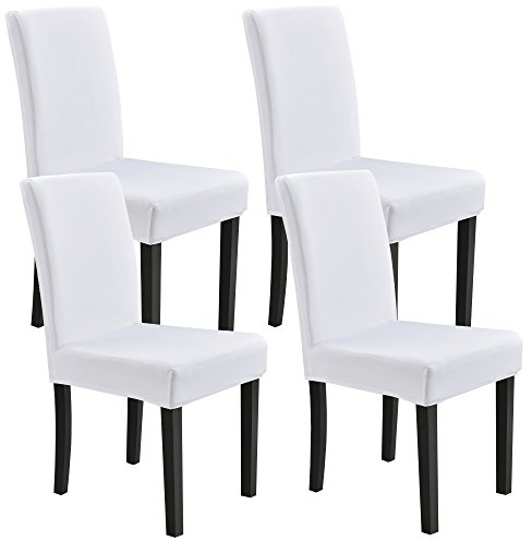 [neu.haus] Neuhaus Stuhlhusse 4er-Set 42-53 cm Weiß Maschinenwaschbar Schonbezug Stuhlbezug Stuhlüberzug Stretch