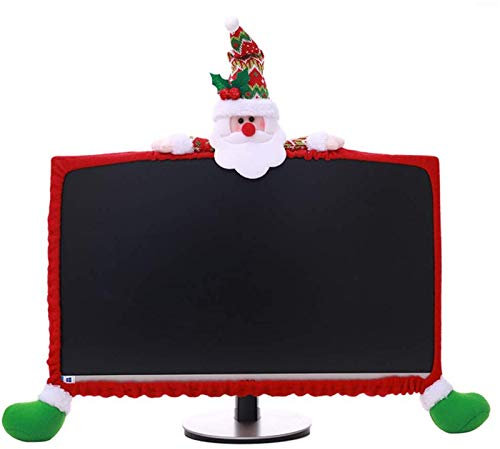 Poluka 1 Pack Christmas Computer Monitor Border Cover TV Monitor Cover Elastic Laptop Computer Cover Computer Decorations Cover Xmas Home Office Computer Decoration-Santa Claus
