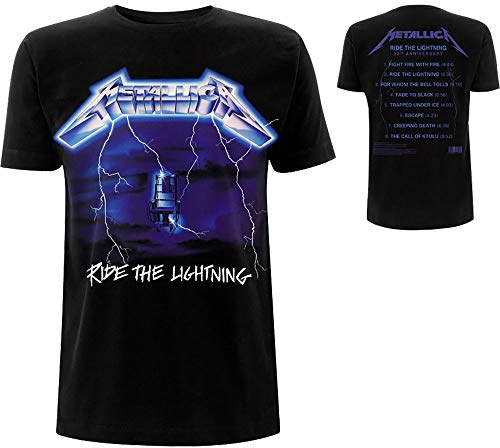 Metallica Herren Ride The Lightning Tracks_Men_bl_ts: L T-Shirt, Schwarz (Black Black), Large