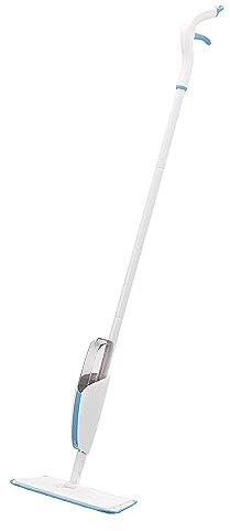 Amazon Basics Sprühwischer, 1 Mopp Und 1 Wiederverwendbares Mikrofasertuch, Blau Und Weiß