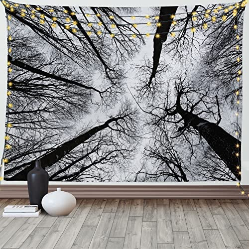 ABAKUHAUS Grusel Wandteppich, Dunkler Winterwaldbaum, Wohnzimmer Schlafzimmer Heim Seidiges Satin Wandteppich, 200 x 150 cm, Schwarz Grau