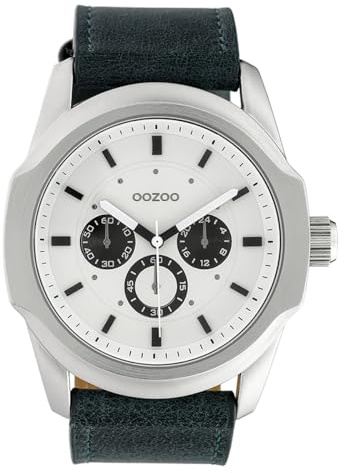 Oozoo Herrenuhr Chrono Look mit Lederband 46 MM Weiß/Blau C10317
