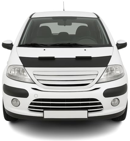 OMAC Haubenbra Halb für Citroen C3 2003-2009 Vinyl Schwarz | Steinschlagschutz, fahrzeugspezifisches Design, Car Bonnet Bra