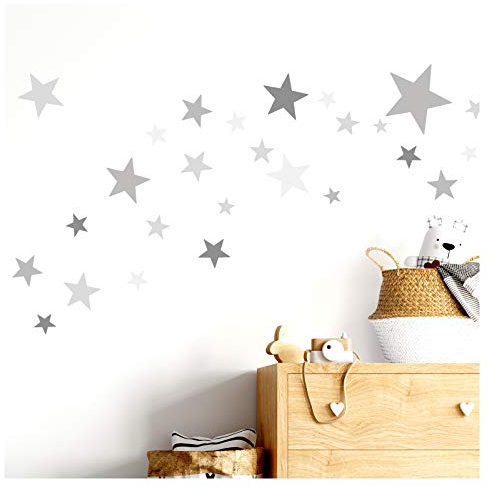 Little Deco Wandtattoo 60 Sterne Kinderzimmer Junge Mädchen Stars I grau I viele Farben Wandaufkleber Wandsticker Set bunt selbstklebend DL409
