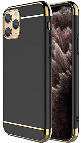 iPhone 11 Pro Max Case,RORSOU 3 in 1 Ultra Thin and Slim Hard Case Coated Non Slip Matte Surface with Electroplate Frame for Apple iPhone 11 Pro Max (6.5)(2019) - Black and Gold