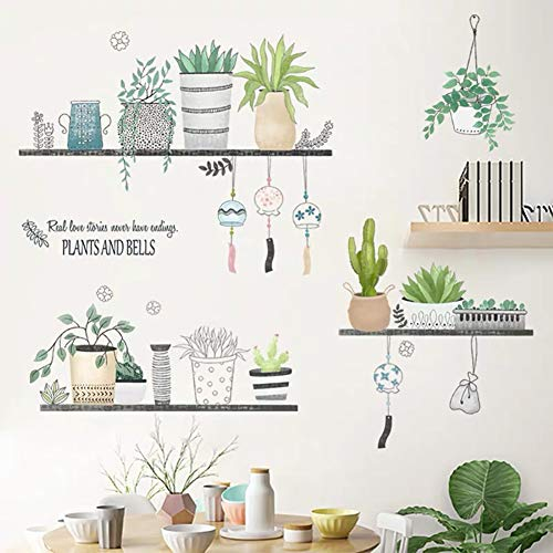 WandSticker4U®- Wandsticker PFLANZEN REGAL grün XXL (106x89 cm) I Wandtattoo Pflanzen groß hängende Blumentopf Blätter Natur I Wanddeko Küche Wohnzimmer Schlafzimmer Badezimmer Flur Möbel Aufkleber