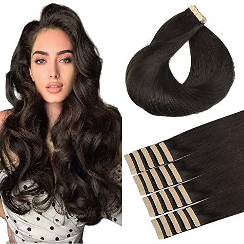 hotbanana Tape in Extensions Echthaar, 45cm Tape Extensions Echthaar 18 Zoll 20 Stück 50g Dunkel Braun Echthaar Extensions Tape Gerade Remy Echthaar Tape Extensions
