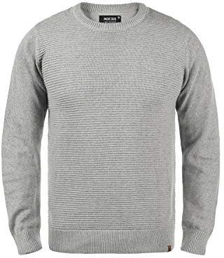 Indicode Ricardo Herren Strickpullover Grobstrick Pullover mit abgesetztem Strickmuster, Größe:L, Farbe:Light Grey Mix (913)