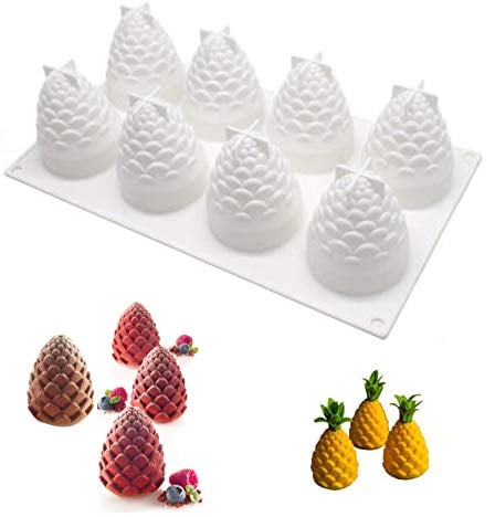 8-Cavity Silicone Cake Molud, 3D Silicone Baking Mould for Cupcake Pastry Dessert Mousse-Pine Cone Shape