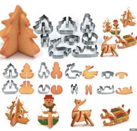 VIDOO 8 STÜCKE Horten 3D Weihnachtsszene Ausstecher Form Set Edelstahl Quadrat Dan Kuchenform Silber