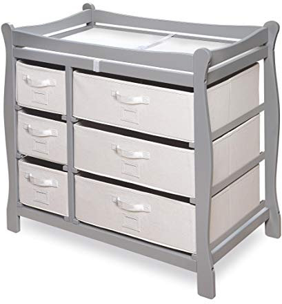 Badger Basket Baby-Wickeltisch im Schlitten-Stil, mit 6 Stück, kühles Grau